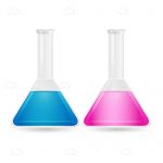 Pair of Beakers with Blue and Pink Coloured Liquids